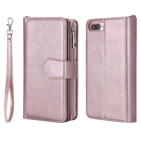 For iPhone 7 Plus / 8 Plus 2 in 1 Solid Color Zipper Shockproof Protective Case with Card Slots & Bracket & Photo Holder & Wallet Function(Rose Gold) - More iPhone Cases by buy2fix | Online Shopping UK | buy2fix
