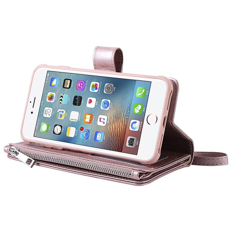 For iPhone 7 Plus / 8 Plus 2 in 1 Solid Color Zipper Shockproof Protective Case with Card Slots & Bracket & Photo Holder & Wallet Function(Rose Gold) - More iPhone Cases by buy2fix | Online Shopping UK | buy2fix