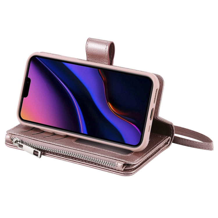 For iPhone 11 Pro 2 in 1 Solid Color Zipper Shockproof Protective Case with Card Slots & Bracket & Photo Holder & Wallet Function(Rose Gold) - iPhone 11 Pro Cases by buy2fix | Online Shopping UK | buy2fix