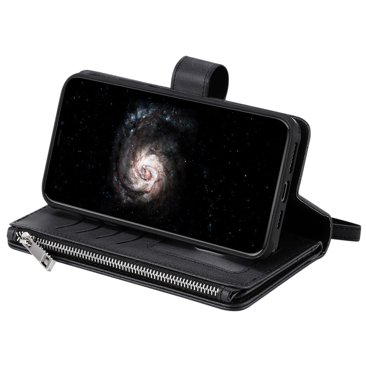 For iPhone 11 Pro Max 2 in 1 Solid Color Zipper Shockproof Protective Case with Card Slots & Bracket & Photo Holder & Wallet Function(Black) - iPhone 11 Pro Max Cases by buy2fix | Online Shopping UK | buy2fix