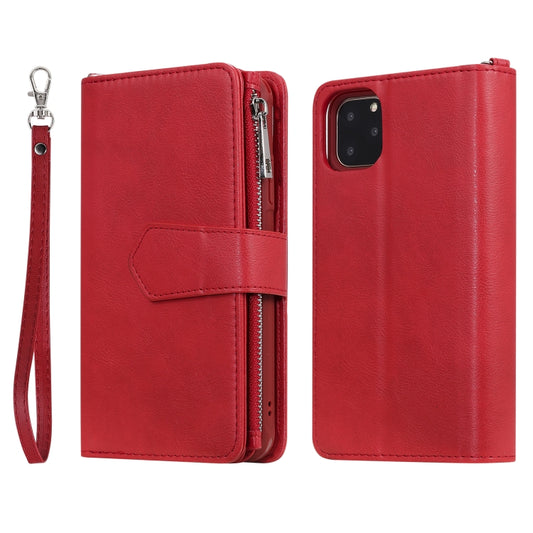 For iPhone 11 Pro Max 2 in 1 Solid Color Zipper Shockproof Protective Case with Card Slots & Bracket & Photo Holder & Wallet Function(Red) - iPhone 11 Pro Max Cases by buy2fix | Online Shopping UK | buy2fix