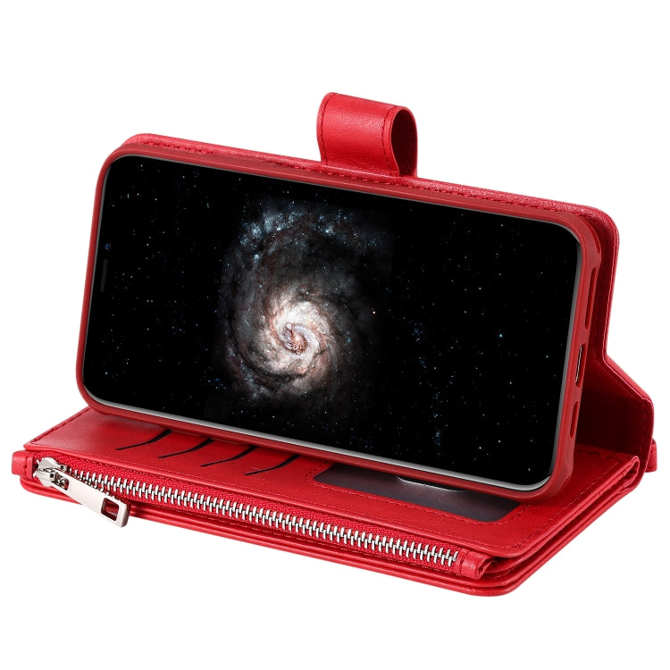 For iPhone 11 Pro Max 2 in 1 Solid Color Zipper Shockproof Protective Case with Card Slots & Bracket & Photo Holder & Wallet Function(Red) - iPhone 11 Pro Max Cases by buy2fix | Online Shopping UK | buy2fix