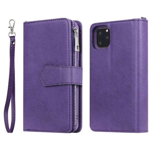 For iPhone 11 Pro Max 2 in 1 Solid Color Zipper Shockproof Protective Case with Card Slots & Bracket & Photo Holder & Wallet Function(Purple) - iPhone 11 Pro Max Cases by buy2fix | Online Shopping UK | buy2fix