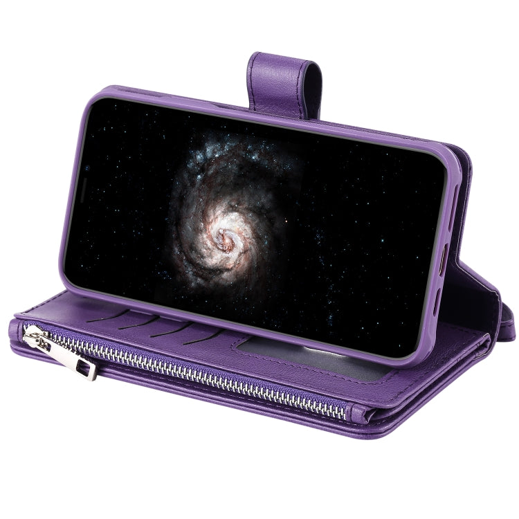 For iPhone 11 Pro Max 2 in 1 Solid Color Zipper Shockproof Protective Case with Card Slots & Bracket & Photo Holder & Wallet Function(Purple) - iPhone 11 Pro Max Cases by buy2fix | Online Shopping UK | buy2fix