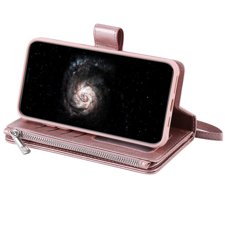 For iPhone 11 Pro Max 2 in 1 Solid Color Zipper Shockproof Protective Case with Card Slots & Bracket & Photo Holder & Wallet Function(Rose Gold) - iPhone 11 Pro Max Cases by buy2fix | Online Shopping UK | buy2fix