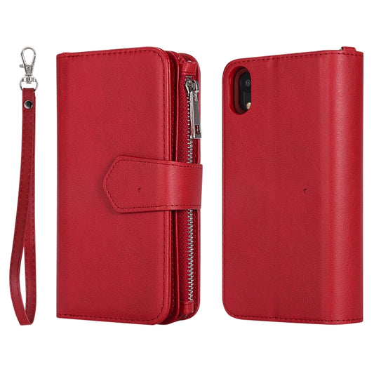 For iPhone XR 2 in 1 Solid Color Zipper Shockproof Protective Case with Card Slots & Bracket & Photo Holder & Wallet Function(Red) - More iPhone Cases by buy2fix | Online Shopping UK | buy2fix