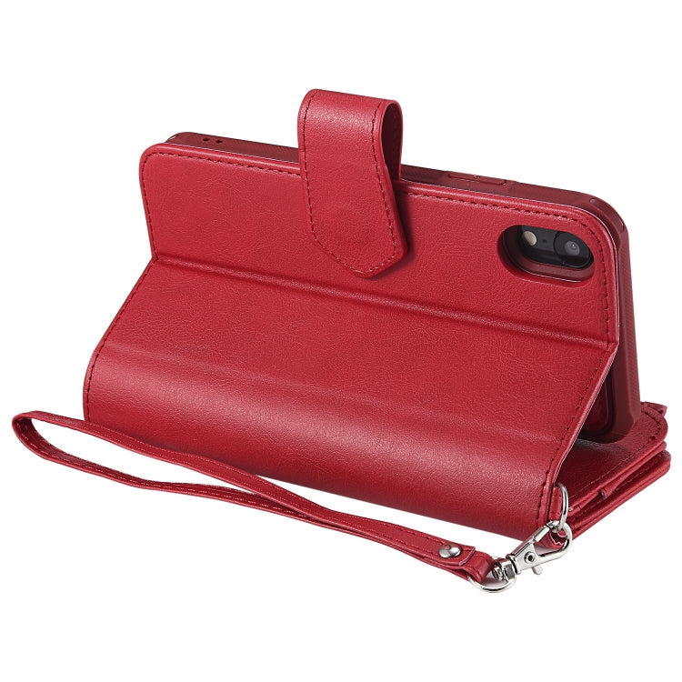For iPhone XR 2 in 1 Solid Color Zipper Shockproof Protective Case with Card Slots & Bracket & Photo Holder & Wallet Function(Red) - More iPhone Cases by buy2fix | Online Shopping UK | buy2fix