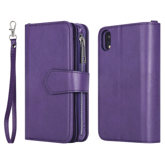 For iPhone XR 2 in 1 Solid Color Zipper Shockproof Protective Case with Card Slots & Bracket & Photo Holder & Wallet Function(Purple) - More iPhone Cases by buy2fix | Online Shopping UK | buy2fix