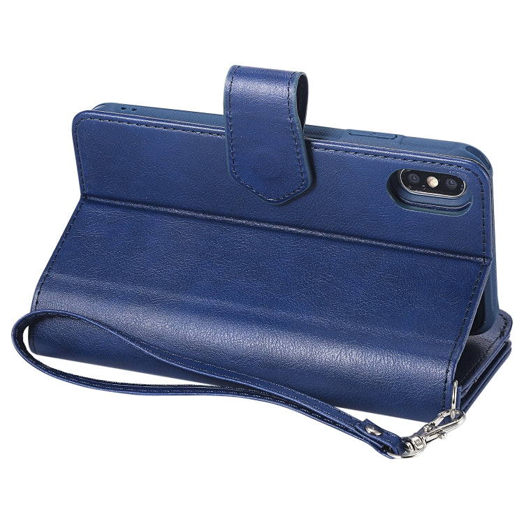 For iPhone XS Max 2 in 1 Solid Color Zipper Shockproof Protective Case with Card Slots & Bracket & Photo Holder & Wallet Function(Blue) - More iPhone Cases by buy2fix | Online Shopping UK | buy2fix