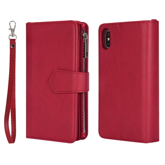 For iPhone XS Max 2 in 1 Solid Color Zipper Shockproof Protective Case with Card Slots & Bracket & Photo Holder & Wallet Function(Red) - More iPhone Cases by buy2fix | Online Shopping UK | buy2fix
