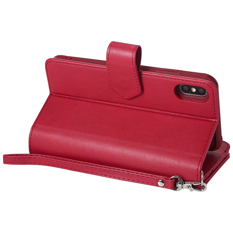 For iPhone XS Max 2 in 1 Solid Color Zipper Shockproof Protective Case with Card Slots & Bracket & Photo Holder & Wallet Function(Red) - More iPhone Cases by buy2fix | Online Shopping UK | buy2fix