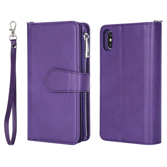 For iPhone XS Max 2 in 1 Solid Color Zipper Shockproof Protective Case with Card Slots & Bracket & Photo Holder & Wallet Function(Purple) - More iPhone Cases by buy2fix | Online Shopping UK | buy2fix