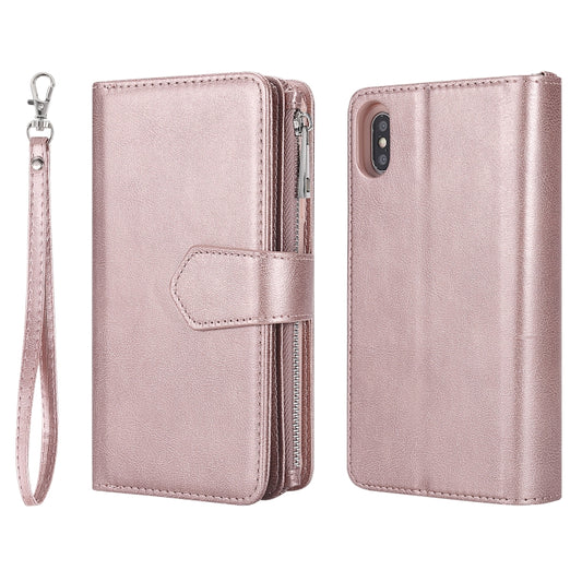 For iPhone XS Max 2 in 1 Solid Color Zipper Shockproof Protective Case with Card Slots & Bracket & Photo Holder & Wallet Function(Rose Gold) - More iPhone Cases by buy2fix | Online Shopping UK | buy2fix