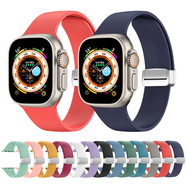 Folding Buckle Silicone Watch Band For Apple Watch Ultra 49mm(Pink) by buy2fix