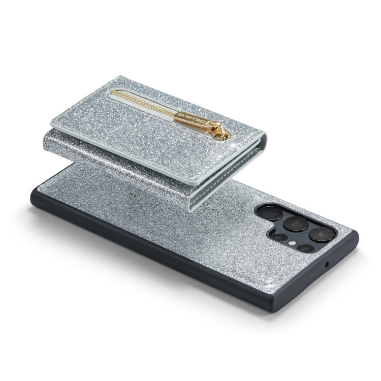 For Samsung Galaxy S22 Ultra 5G DG.MING M3 Series Glitter Powder Card Bag Leather Case(Silver) by DG.MING