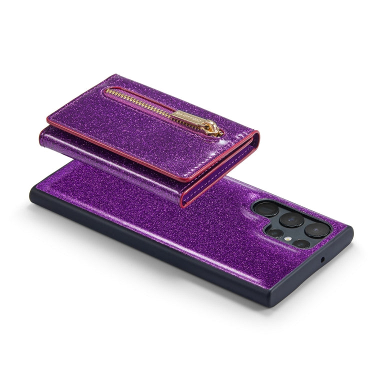 For Samsung Galaxy S22 Ultra 5G DG.MING M3 Series Glitter Powder Card Bag Leather Case(Dark Purple) by DG.MING