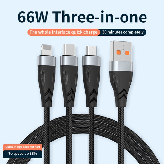 ADC-008 66W USB to USB-C/Type-C + 8 Pin + Micro USB 3 in 1 Fully Compatible Fast Charge Data Cable, Length:2m by buy2fix