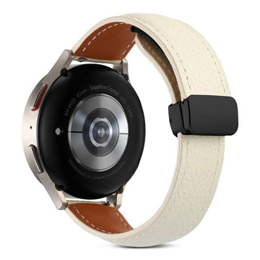 20mm Folding Buckle Genuine Leather Watch Band(Beige White) by buy2fix