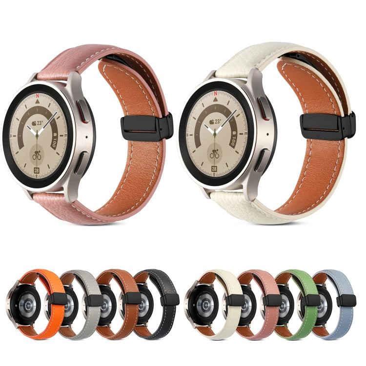 20mm Folding Buckle Genuine Leather Watch Band(Beige White) by buy2fix