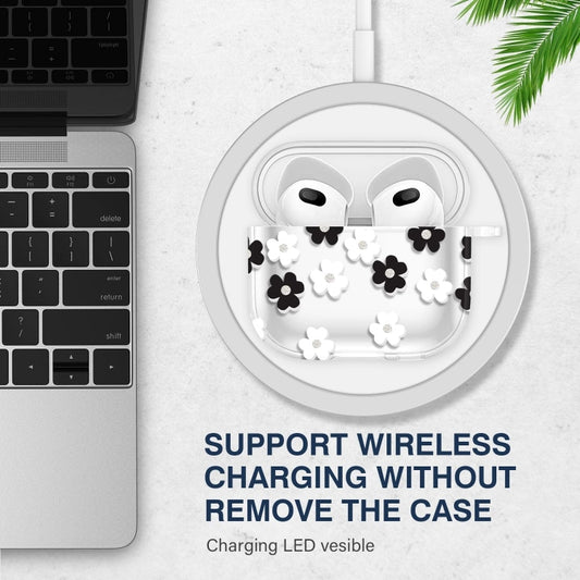 For AirPods 3 Glitter Four-color Flower Earphone Protective Case(Black White) by buy2fix