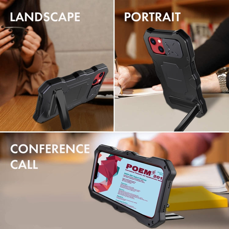 For iPhone 14 Plus Life Waterproof Camshield Tri-poof Metal Phone Case with Holder(Black) - iPhone 14 Plus Cases by buy2fix | Online Shopping UK | buy2fix