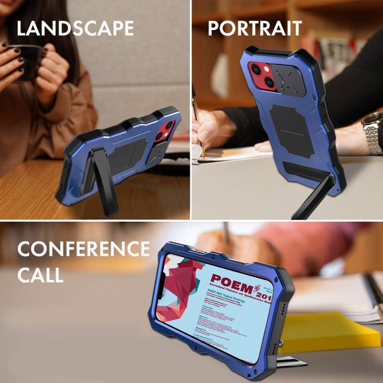 For iPhone 14 Plus Life Waterproof Camshield Tri-poof Metal Phone Case with Holder(Blue) - iPhone 14 Plus Cases by buy2fix | Online Shopping UK | buy2fix