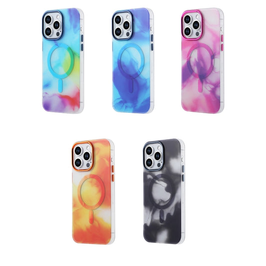 For iPhone 13 Pro Max MagSafe Magnetic Ink Phone Case(Pink Purple) by buy2fix