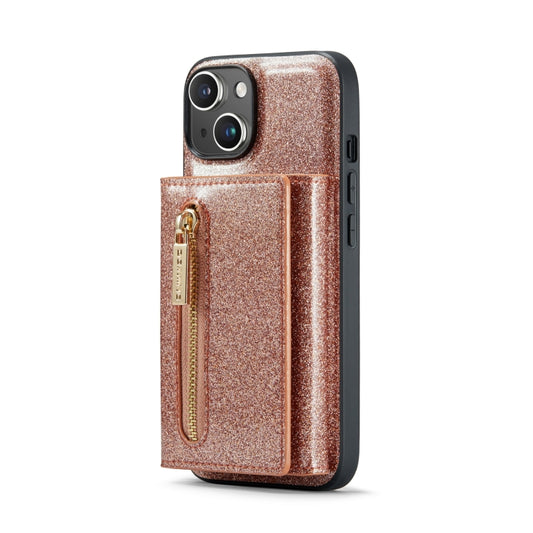For iPhone 14 DG.MING M3 Series Glitter Powder Card Bag Leather Case(Rose Gold) by DG.MING