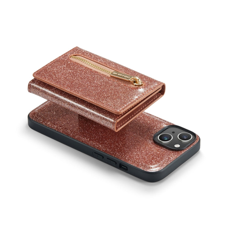 For iPhone 14 DG.MING M3 Series Glitter Powder Card Bag Leather Case(Rose Gold) by DG.MING