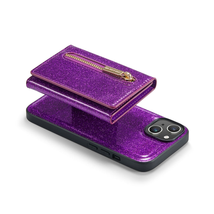 For iPhone 14 DG.MING M3 Series Glitter Powder Card Bag Leather Case(Dark Purple) by DG.MING