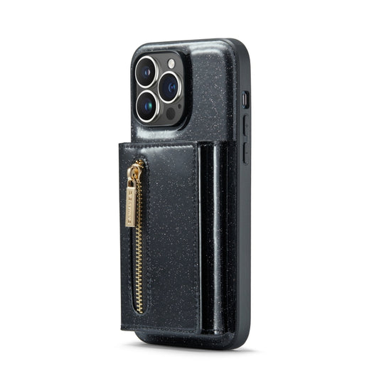 For iPhone 14 Pro DG.MING M3 Series Glitter Powder Card Bag Leather Case(Black) by DG.MING