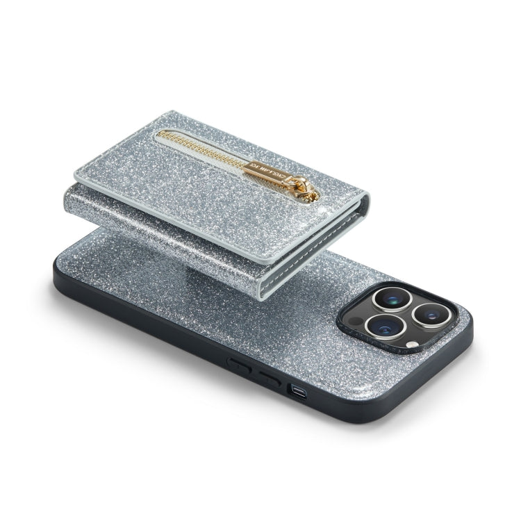 For iPhone 14 Pro DG.MING M3 Series Glitter Powder Card Bag Leather Case(Silver) by DG.MING