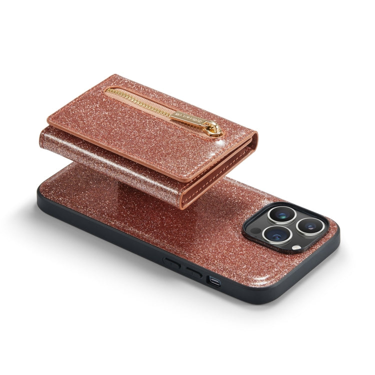For iPhone 14 Pro DG.MING M3 Series Glitter Powder Card Bag Leather Case(Rose Gold) by DG.MING