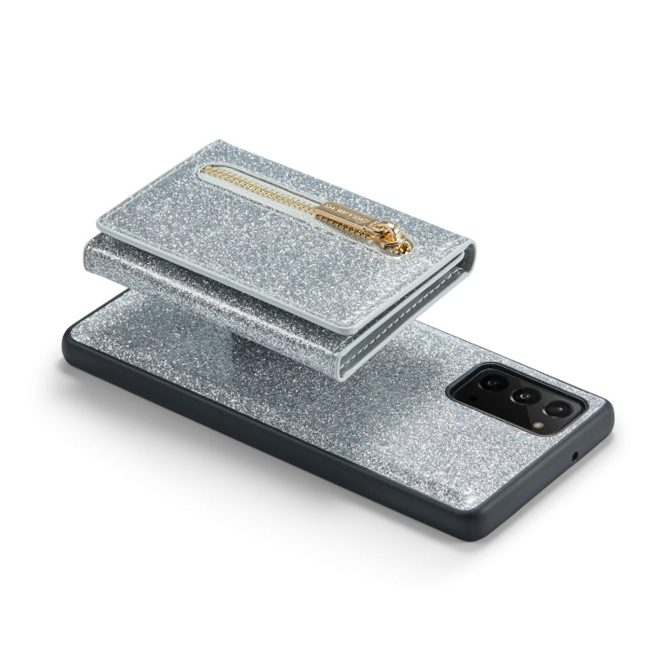 For Samsung Galaxy Note20 DG.MING M3 Series Glitter Powder Card Bag Leather Case(Silver) by DG.MING