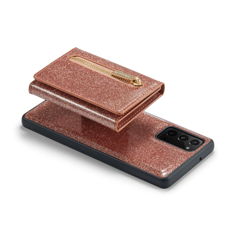 For Samsung Galaxy Note20 DG.MING M3 Series Glitter Powder Card Bag Leather Case(Rose Gold) by DG.MING