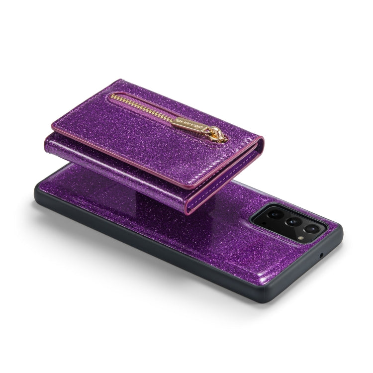 For Samsung Galaxy Note20 DG.MING M3 Series Glitter Powder Card Bag Leather Case(Dark Purple) by DG.MING