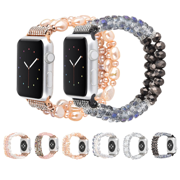 For Apple Watch 5 & 4 44mm / 3 & 2 & 1 42mm Pearl Crystal Watch Band(Pearl + Pink Crystal) by buy2fix