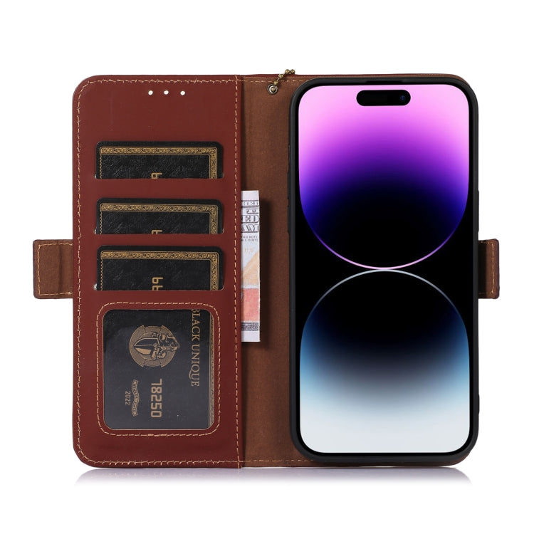 For iPhone 13 Pro Genuine Leather Magnetic RFID Leather Phone Case(Coffee) - iPhone 13 Pro Cases by buy2fix | Online Shopping UK | buy2fix