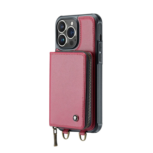 For iPhone 14 Pro JEEHOOD C22 Series Zipper Wallet Phone Case with Long and Short Lanyard(Red) - iPhone 14 Pro Cases by JEEHOOD | Online Shopping UK | buy2fix