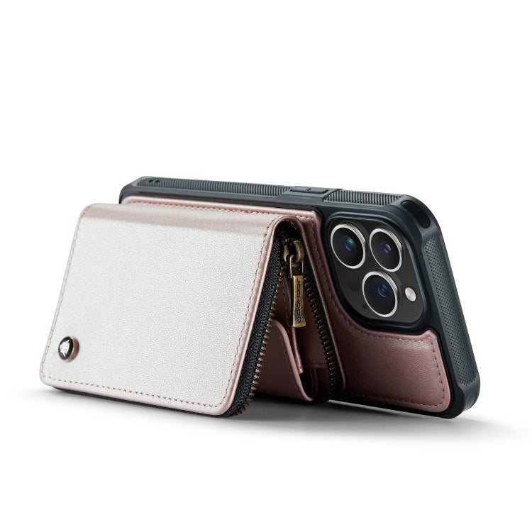 For iPhone 14 Pro JEEHOOD C22 Series Zipper Wallet Phone Case with Long and Short Lanyard(Rose Gold) - iPhone 14 Pro Cases by JEEHOOD | Online Shopping UK | buy2fix