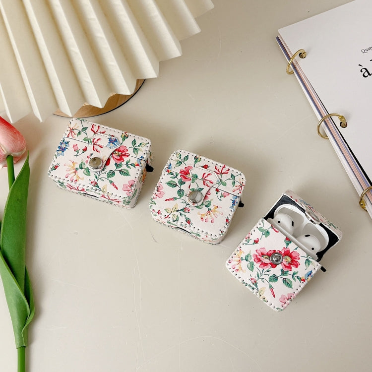 For AirPods Pro White Floral PU Leather Wireless Earphone Case by buy2fix