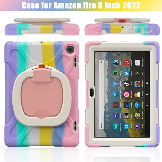 For Amazon Fire HD 8 2022 Silicone + PC Protective Tablet Case with Holder & Shoulder Strap(Colorful Pink) - Amazon by buy2fix | Online Shopping UK | buy2fix