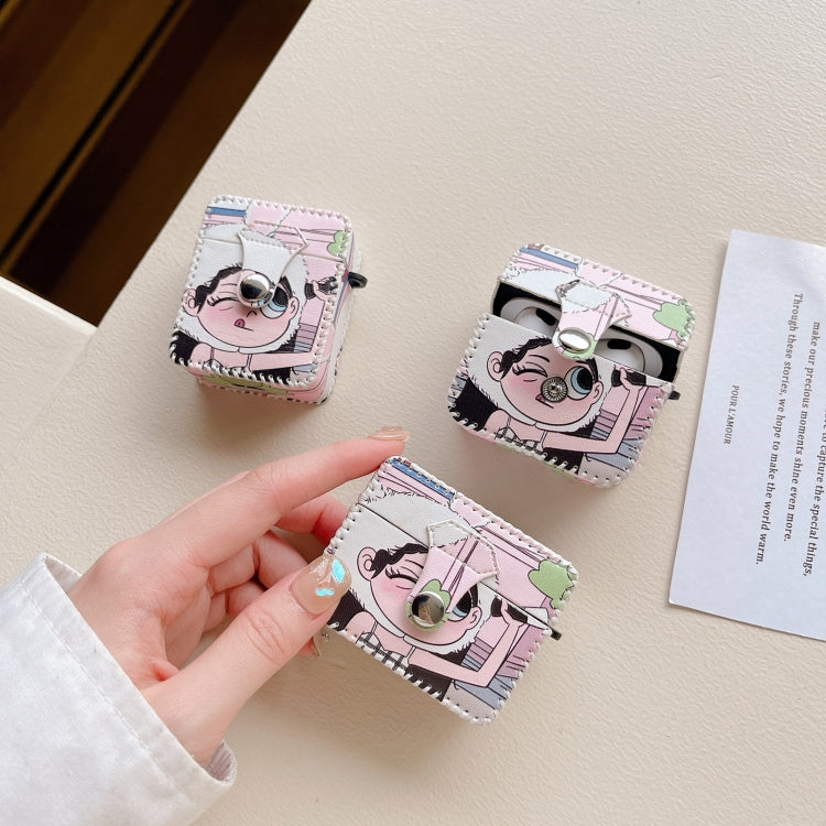 For AirPods Pro 2 Wearing Hat Girl Pattern PU Leather Wireless Earphone Case by buy2fix