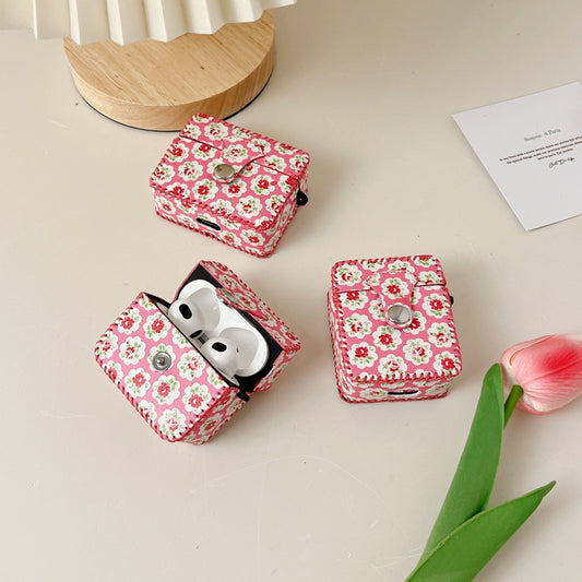 For AirPods 1/2 PU Leather Wireless Earphone Case(Little Red Flower) by buy2fix