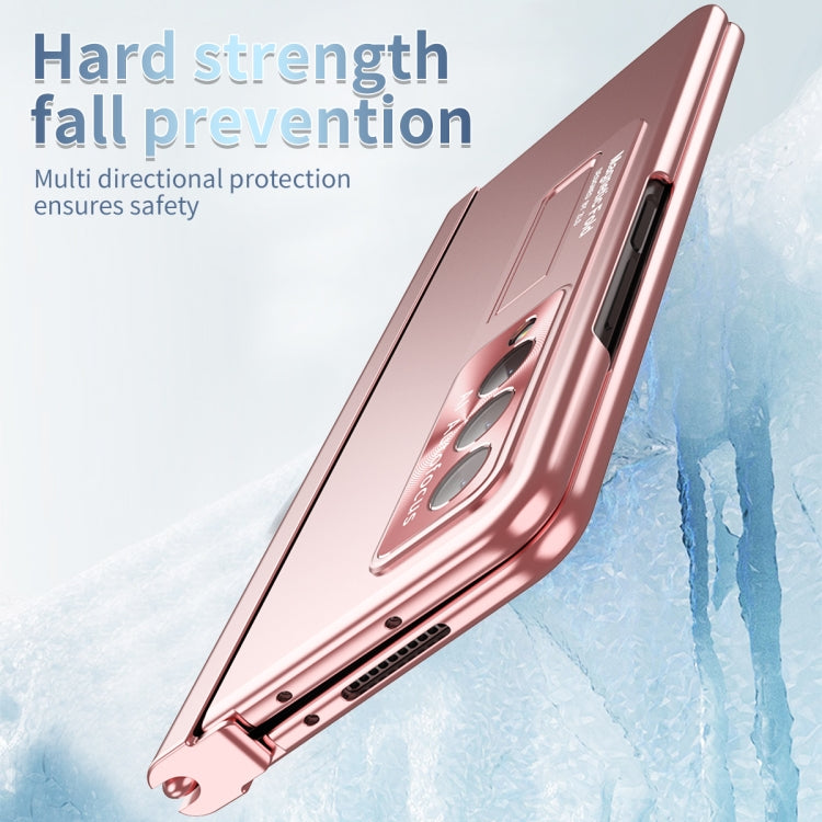 For Samsung Galaxy Z Fold3 5G Electroplating Corrugated Hinge Folding Phone Case with Pen Slot(Pink) - Galaxy Phone Cases by buy2fix | Online Shopping UK | buy2fix