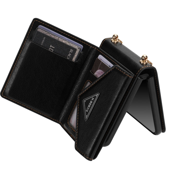 For Samsung Galaxy Z Flip3 5G N.BEKUS Side Zipper Folding Phone Leather Case(Black) - Galaxy Phone Cases by N.BEKUS | Online Shopping UK | buy2fix