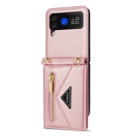 For Samsung Galaxy Z Flip4 N.BEKUS Side Zipper Folding Phone Leather Case(Pink) - Galaxy Z Flip4 5G Cases by N.BEKUS | Online Shopping UK | buy2fix