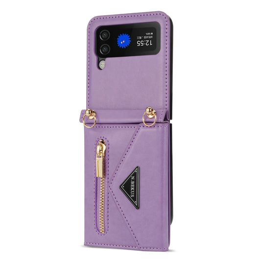 For Samsung Galaxy Z Flip4 N.BEKUS Side Zipper Folding Phone Leather Case(Purple) - Galaxy Z Flip4 5G Cases by N.BEKUS | Online Shopping UK | buy2fix