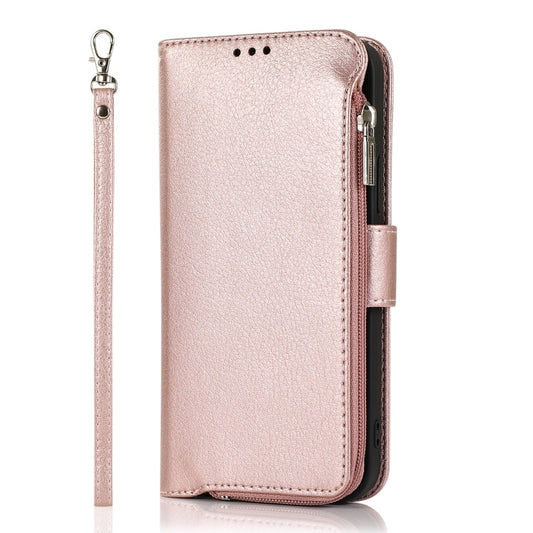 For iPhone 14 Microfiber Zipper Leather Phone Case(Rose Gold) - iPhone 14 Cases by buy2fix | Online Shopping UK | buy2fix