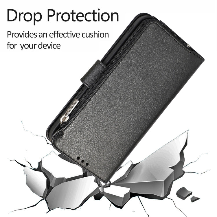 For iPhone 14 Plus Microfiber Zipper Leather Phone Case(Black) - iPhone 14 Plus Cases by buy2fix | Online Shopping UK | buy2fix